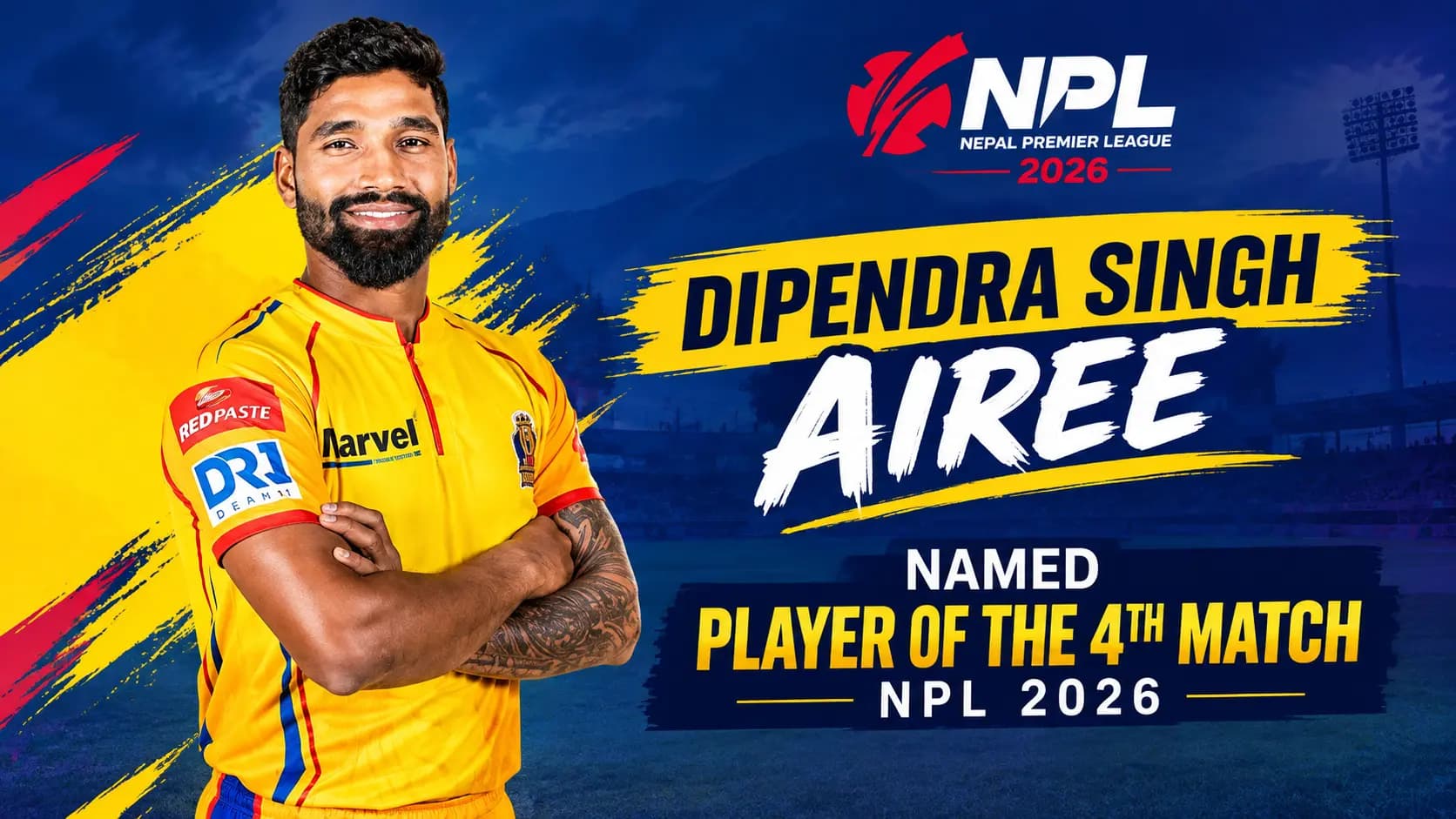 Sudurpaschim Royals Beat Pokhara Avengers in NPL 2026 as Dipendra Singh Airee Wins Player of the Match