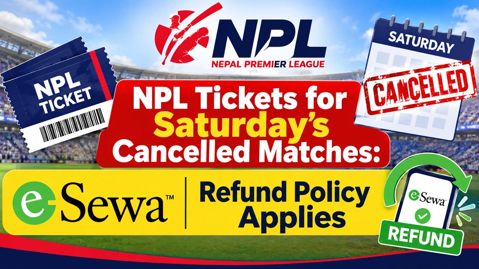 NPL 2026: Saturday’s Two Matches Cancelled, eSewa Ticket Refund Policy Explained